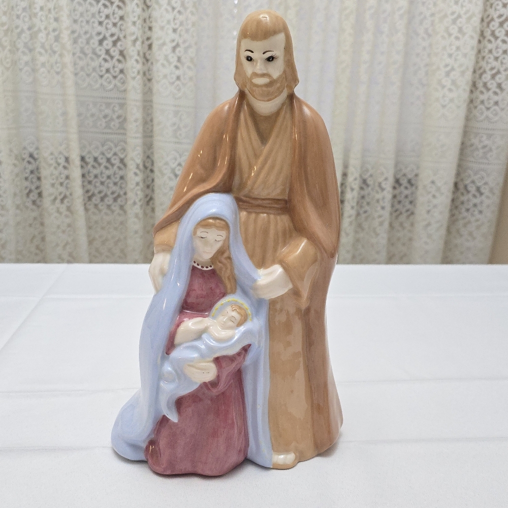 Vintage Jesus, Mary and Joseph Statue 11.5" Holy Family Christian Hand Painted